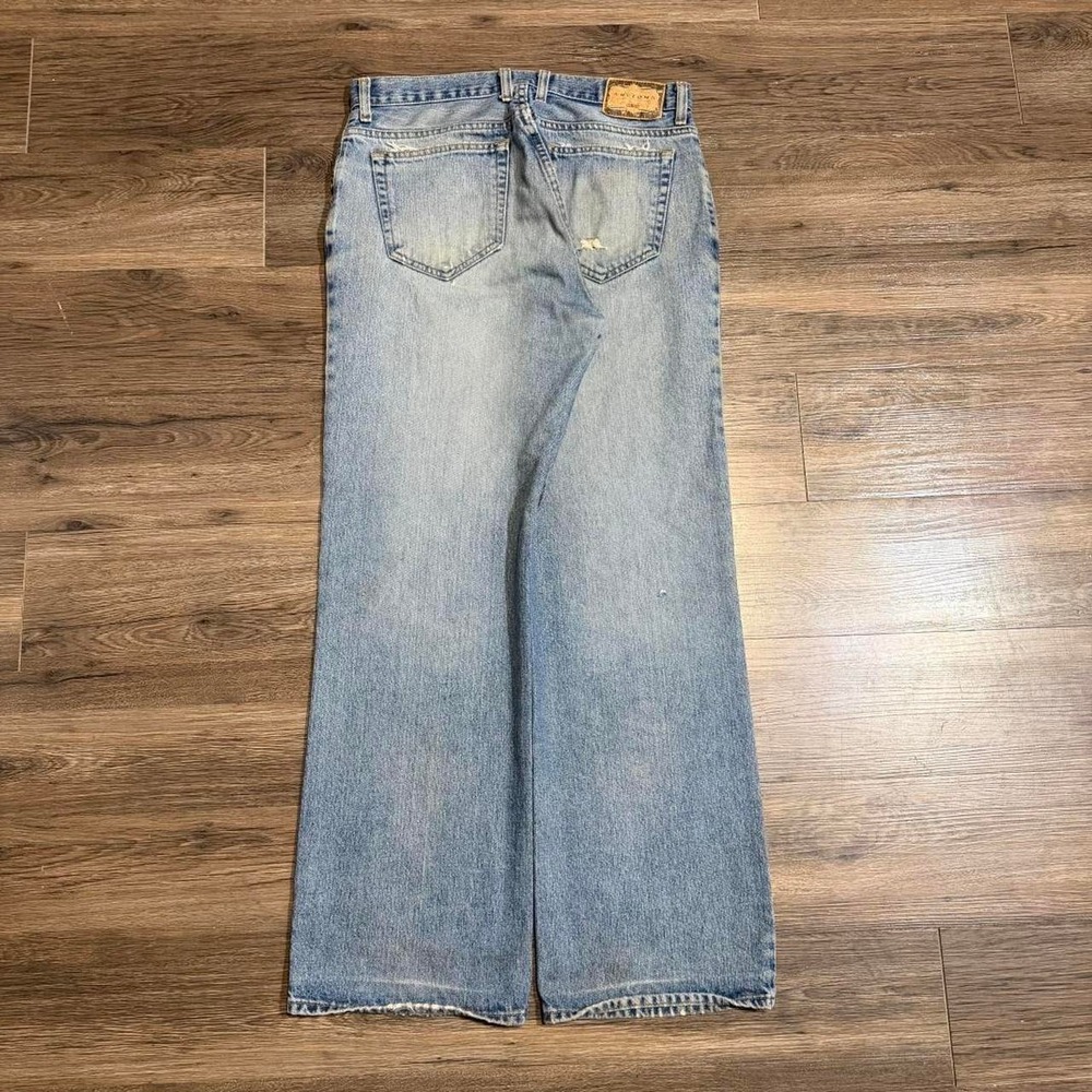 Vintage Y2K baggy bootcut fit Arizona blue distressed faded jeans Size 32x32 - Picture 2 of 8